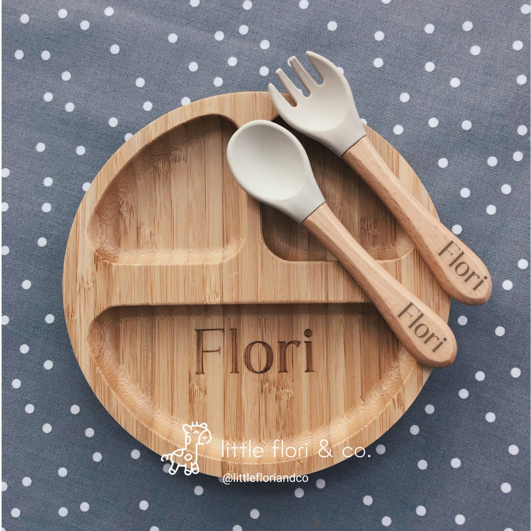 Personalised Wooden Suction Plate | Bamboo Wood | Laser Engraved | Baby Feeding | Baby Weaning