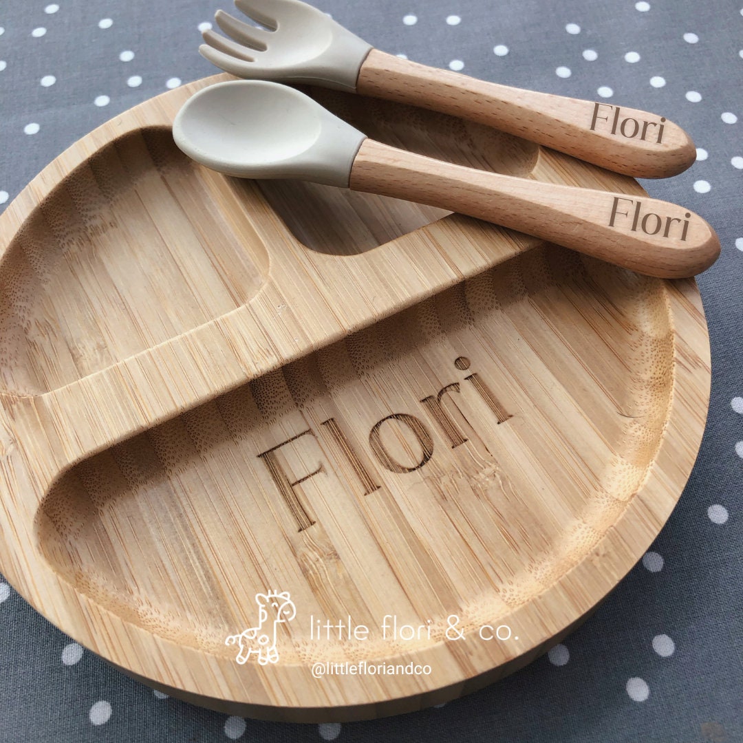 Personalised Wooden Suction Plate | Bamboo Wood | Laser Engraved | Baby Feeding | Baby Weaning