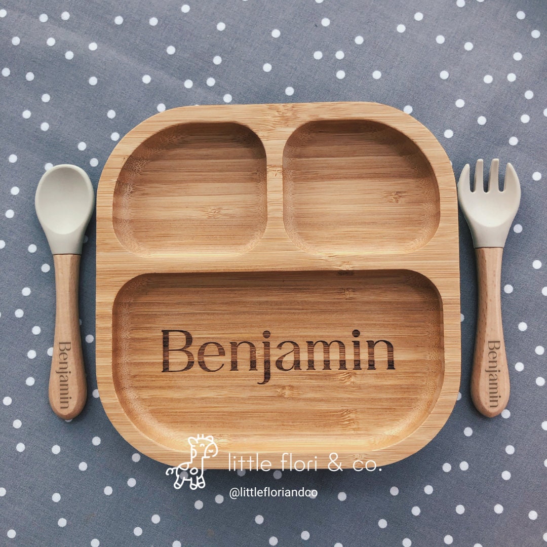 Personalised Wooden Suction Plate | Bamboo Wood | Laser Engraved | Baby Feeding | Baby Weaning